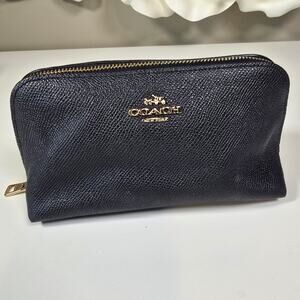 Coach Navy Saffiano Leather Small Cosmetics Case